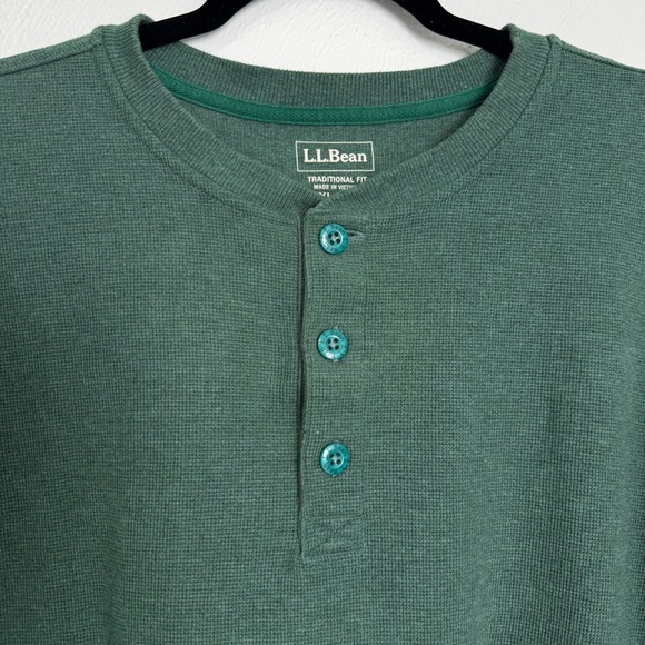 LL Bean Henley Shirt Men XXL Tall Green Unshrinkable Mini-Waffle Traditional Fit - Picture 7 of 10